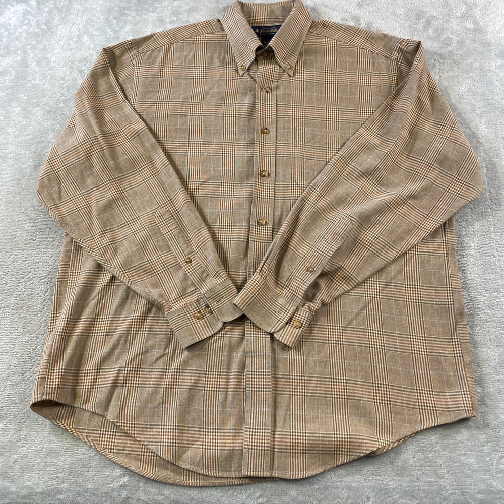 Brooks Brothers Flannel Shirt Mens Large Brown Plaid Wool Button Preppy Office
